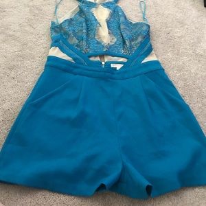 Blue nude illusion romper